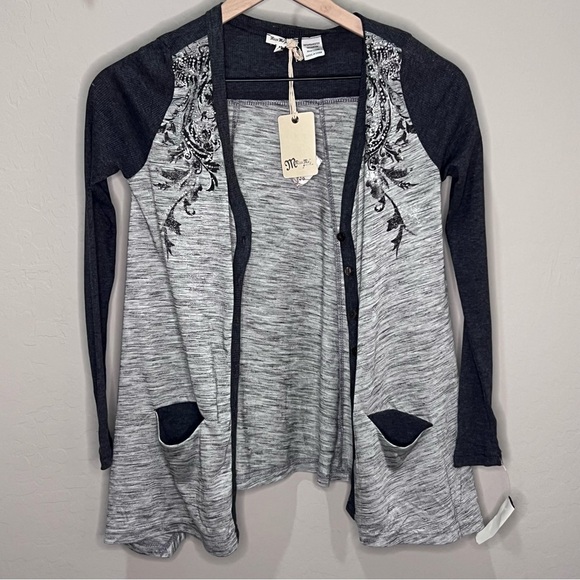 Vintage Miss Me Cardigan Jacket Gray Black Girls Medium Y2K Women’s Small Coat - Picture 1 of 13